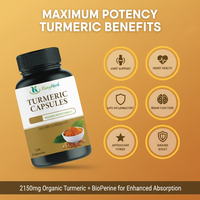 Capsules de Curcuma ODM/OEM, Extrait de Curcumine à 95%, 1000mg par capsule, 60 unités, Supplément de Curcuma de Haute Pureté, Capsules de Curcuma
