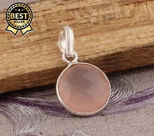 Collier pendentif coeur en quartz rose pour femme, lunette en argent faite à la main avec bijoux en pierres précieuses plaqués or - Product Image 1