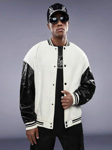 <b>Y2K</b> College Baseball Jacket for Men Wool Blend Body PU Leather Sleeves Modern Urban <b>Streetwear</b> Snap Button Varsity Outerwear - Product Image 6
