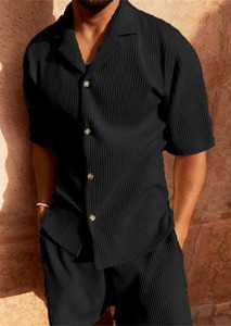 ชุดสูทชายหาดผ้ายืดสีทึบแขนสั้นผ้าลูกฟูกชุดสูทสำหรับฤดูใบไม้ผลิ/ฤดูร้อน - Product Image 2