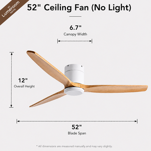 Ventilateur de plafond moderne encastré de 52 pouces sans lumière, ventilateur de plafond blanc avec 3 pales en bois massif pour salon et chambre à coucher - Product Image 5