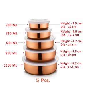 Classic Stainless Steel Storage <b>Bowl</b> Set <b>with</b> <b>Lids</b> Stainless Steel <b>Bowl</b> <b>with</b> <b>Lid</b> Storage Set (Copper) - 5 Pcs. Set - Product Image 3