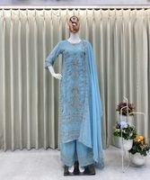 Baju Salwar Kameez Tradisional Vintage Siap Pakai untuk Wanita, 3 Potong, Katun, Atasan Anarkali, Bawahan, Dupatta, Panjang hingga Lantai