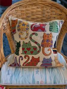 Günstiger Vintage-Kissenbezug 2025 mit Katzenstickerei, Kätzchen-Stuhlkissenbezug - Product Image 2