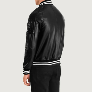 Chaqueta universitaria de cuero de primera calidad para hombre-Diseño vintage personalizado con cremallera Elegante capa urbana de invierno Tela suave para la comodidad - Product Image 2