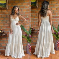 Robe longue en coton pour femmes, confortable, ample, décontractée, couleur unie, plage, écharpe blanche, dos nu