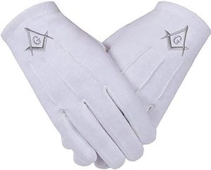 Master Mason 100% Cotton Soft White Breathable Four Seasons <b>Gloves</b> <b>Silver</b> Square Compass for Daily Outdoor Sports Activities - Product Image 1