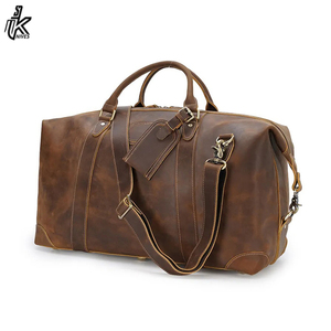 Bolsa de viaje de fin de semana de cuero vintage marrón con logotipo personalizado, bolsa de lona de cuero para hombre - Product Image 3