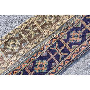 Vintage Turkish 17 X 35 ft <b>Boho</b> Blue Brown Woven Wool Area <b>Rug</b> Handmade Patchwork Rectangle Design for Living Bamboo Silk Latex - Product Image 5