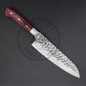Cuchillo de Chef Profesional, Hoja Martillada, Funda de Cuero, Tamaño Personalizado, OEM, Venta al por Mayor B2B, Hecho a Mano, Acero Inoxidable, Mango de Madera - Product Image 3