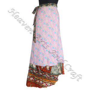 Réversible Vieux Sari Soie Wrap Longue Jupe 2 Couche Réversible Magique Soie Saris Wrap Longue Jupe Boho Style Femmes Soie Magique 38" - Product Image 3