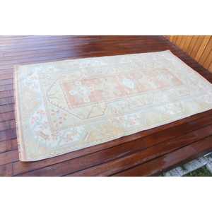 พรมวินเทจขนาด 3.9x7.2 ฟุต พรมตุรกี พรมขนสัตว์ลายดอกไม้สีเบจ - Product Image 2