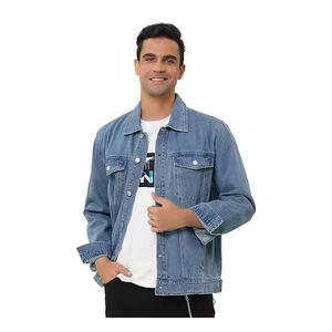 Veste en jean à la mode pour hommes veste en jean bleu coupe ajustée pour hommes classique look vintage mode streetwear décontracté manteau de vêtements d'extérieur élégants - Product Image 1