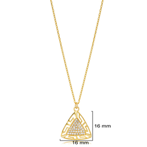 Triángulo forma motivo griego diseño circón piedra encanto collar turco hecho a mano joyería 925 plata esterlina - Product Image 2