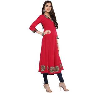 Kurti Festivo Rosa de Algodón con Adornos, Elegante Vestido de Fiesta de Noche, Tallas XS-5XL - Product Image 3