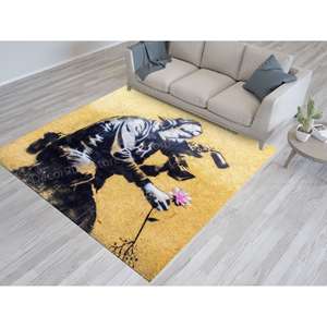 Tapis en laine imprimé - Design graffiti de caméraman Banksy, texture chenille, dos en latex écologique, patchwork traditionnel - Product Image 4