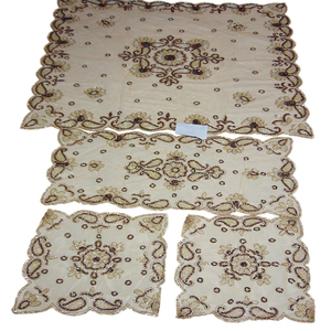 High-Selling Golden Net Fabric Tablecloth New Floral Design Dining <b>Table</b> <b>Cover</b> with Handmade Beaded Embroidery - Product Image 1