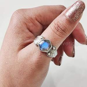 Bague pour femme en argent sterling 925 avec pierre précieuse labradorite naturelle, cadeau de mariage, de Noël, d'anniversaire, bague empilable, bijoux - Product Image 3