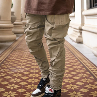Pantalon cargo décontracté gris pour hommes et femmes, 6 poches, confortable, en toile infroissable, coton teint uni, design personnalisé