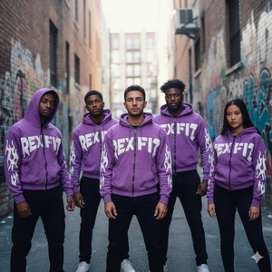 Sudadera con Capucha Personalizada para Hombre, con Cremallera Completa, Bordado en el Pecho, Estilo Urbano Desgastado, Manga Larga en Contraste, Color Morado - Product Image 1