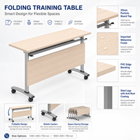 Table de formation pliable en panneau de particules mélaminé E1 25 mm avec plateau et structure en acier pour bureau, salle de conférence, salle de formation scolaire