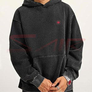 High Quality <b>Men's</b> <b>Black</b> Cotton Acid Wash Hoodie Custom Made Regular Fit Sweatshirts for Winter - Product Image 2