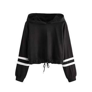 เสื้อครอปมีฮู้ดแขนยาวแบบสวมหัวสำหรับผู้หญิงเสื้อครอปมีฮู้ดสไตล์ลำลองสีพื้นเสื้อเปล่า - Product Image 1