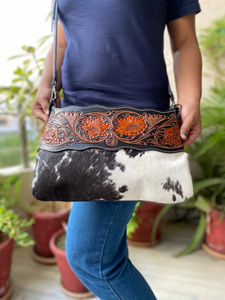 Nouveau Western élégant usiné cheveux sur cacher la fourrure en cuir sac à bandoulière femmes fabriqués à la main en cuir usiné Mini bandoulière côté sac à bandoulière - Product Image 4