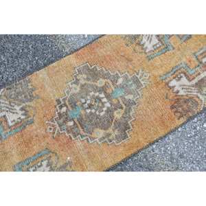 Alfombra de Lana Vintage Naranja Marrón 1.4x3.6 pies, Clásica Turca, Rectangular Grande para Pasillo, Patchwork, Ecológica, Pelo Medio - Product Image 5