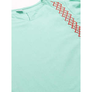 Ensemble Kurta Droit Brodé en Coton pour Femme avec Pantalon Vert Marine 46 Pouces 38 Pouces - Product Image 3