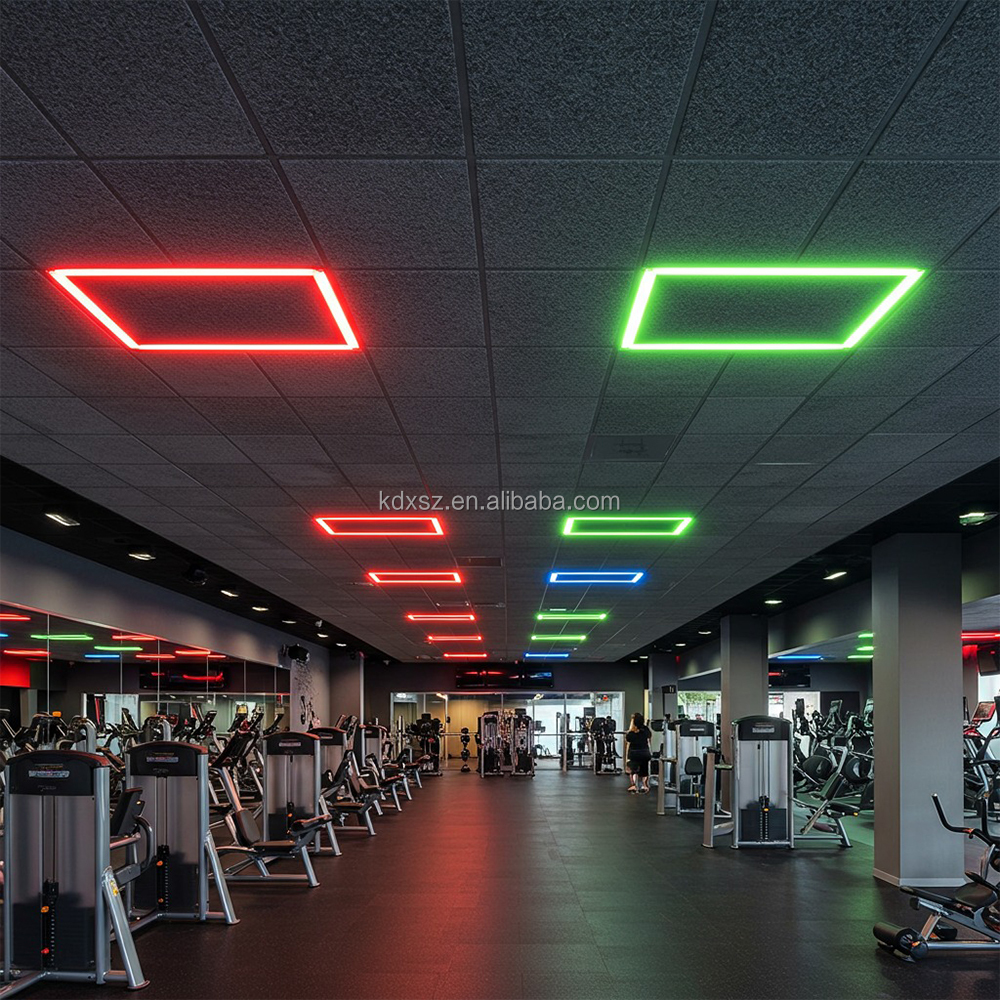 RGB LED Square Frame Ceiling Light Fixture, 4-Bar Design, Multicolor Decorative Lamp for KTV and Stage