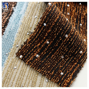 Kain Jacquard Lurex Benang Emas Poliester 100% YX1287 180gsm <span class=keywords><strong>2</strong></span> Yard Dengan Berlian 3D Perak Untuk Pakaian Wanita - Product Image 5