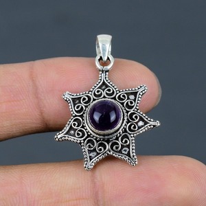 Collar de Plata de Ley 925 con piedras preciosas de Color azul de forma redonda de amatista, regalo de boda perfecto para el amor con joyería de sello 925 - Product Image 2