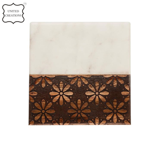 Bar Home Sous-verres en céramique personnalisés Style classique rond marbre et acacia en bois avec style classique pour boissons - Product Image 3