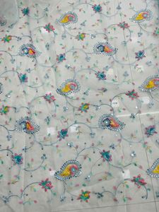 Tissu en tulle de coton le plus vendu avec broderie en organza et paillettes de 4mm pour les vêtements de mariage en gros d'Inde - Product Image 2