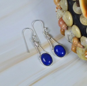 Bijoux de mode pour femmes Boucles d'oreilles en pierres précieuses Lapis Lazuli Boucles d'oreilles en argent sterling massif 925 pour femmes et filles Boucles d'oreilles en argent - Product Image 4