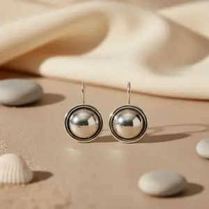 Boucles d'oreilles pendantes rondes délicates en argent 925 pour femmes, bijoux de mode - Product Image 2