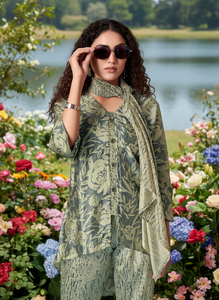 Conjunto Elegante con Estampado Floral para Mujer, Kurta Contemporánea Étnica de Corte Alto-Bajo con Pantalones y Pañuelo a Juego, Ropa de Fiesta de Poliéster de Secado Rápido - Product Image 3