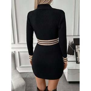 Vestido de punto mini ajustado con cuello simulado y bloques de color para mujer - Product Image 2