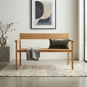 Banc de jardin en teck massif pour l'extérieur, 2 places, avec lattes, chaise de patio, finition naturelle, mobilier de terrasse, décoration artistique - Product Image 5