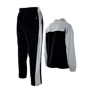 Mens Designer Velour Tracksuit Set with Zippered Pockets Soft Touch <b>Fabric</b> Ideal for Comfort and Fashion <b>Grey</b> Black - Product Image 6