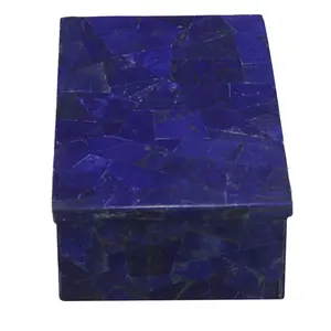 Kotak perhiasan marmer bertatah batu permata Lazuli, tampilan baru trendi, kotak penyimpanan cincin Inlay batu persegi panjang untuk hadiah