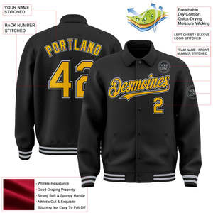 Bomber negro personalizado Full-Snap Varsity Letterman Chaqueta de dos tonos Fabricante Empresa Uniformes deportivos para la temporada de otoño - Product Image 4