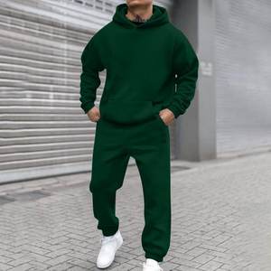 Conjunto de dos piezas de otoño e invierno para hombre, Sudadera con capucha de Color sólido, pantalones para correr, ropa deportiva informal estampada a la moda para exteriores, chándal para hombre - Product Image 1