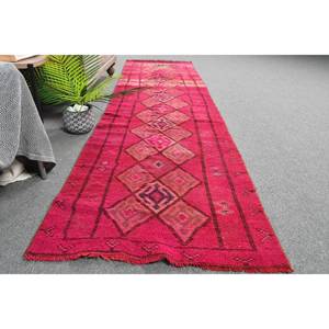 Vintage Turkish <b>Wool</b> Rug 24 X 95 ft <b>Red</b> Large Area Rectangle Hallway Pattern with Abstract Design New for Room Bedside Use - Product Image 4