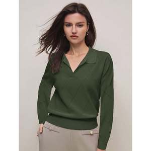 Women's Knitted <b>Argyle</b> Long Sleeve for Polo <b>Sweater</b> with Embroidered Logo Sizes S-XL Custom OEM/ODM - Product Image 4
