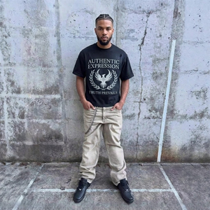 Camiseta de Algodón Personalizada <span class=keywords><strong>para</strong></span> Hombre, 300g, Negra, Talla Grande, Estilo Urbano y Deportivo, Camiseta Unicolor <span class=keywords><strong>para</strong></span> Estampar - Product Image 1