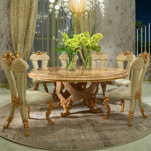 Set <span class=keywords><strong>da</strong></span> <span class=keywords><strong>Pranzo</strong></span> Artigianale in Stile Francese per 8 Persone, Famiglia Reale Saudita, Tavolo e Sedie in Legno Intagliato Classico con Rivestimento in Tessuto, Lussuoso - Product Image 2