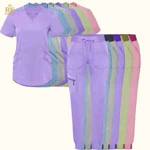 Nuevos Estilos de Uniformes Médicos Elásticos para Mujer, Conjuntos de Uniformes Médicos con Bolsillo con Cremallera, Uniformes Médicos de Manga Corta para Hospital - Product Image 1