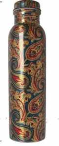Ensemble de 3 bouteilles en cuivre imprimées en émail pour boire des jus, bienfaits pour la santé, eau en cuivre, style classique décoratif - Product Image 4